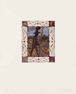 William T. Wiley (Am. 1937-2021), "Scarecrow" 1975, Color etching, framed under glass: William T. Wiley Am. (1937-2021) Scarecrow, 1975 Color etching, framed under glass Signed and dated in pencil l.r., editioned "59/60" in pencil l.l. 23 1/4" x 18" act