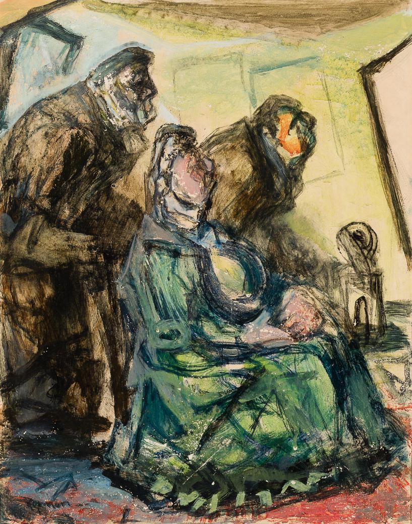 Benjamin Kopman (Am./Russian 1887-1965), "Looking at a Picture", Gouache on paper, matted (1 of 5)