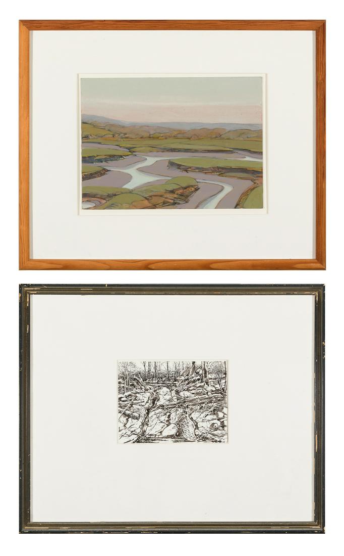 George Burk (Am. 1938-2017), Two Works, Sumi ink and brush on paper, framed under glass and Acrylic (1 of 10)