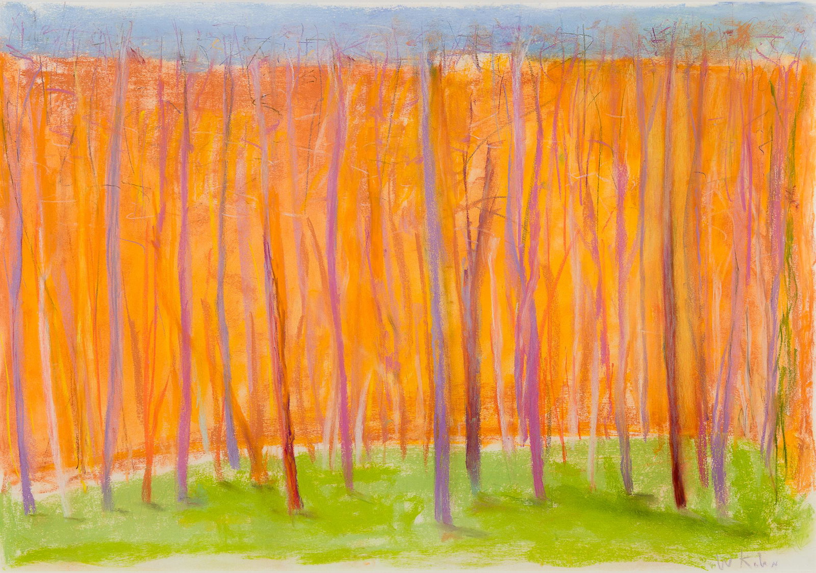 Wolf Kahn (Am. 1927-2020), Orange Treeline, Pastel on paper, framed under glass (1 of 4)