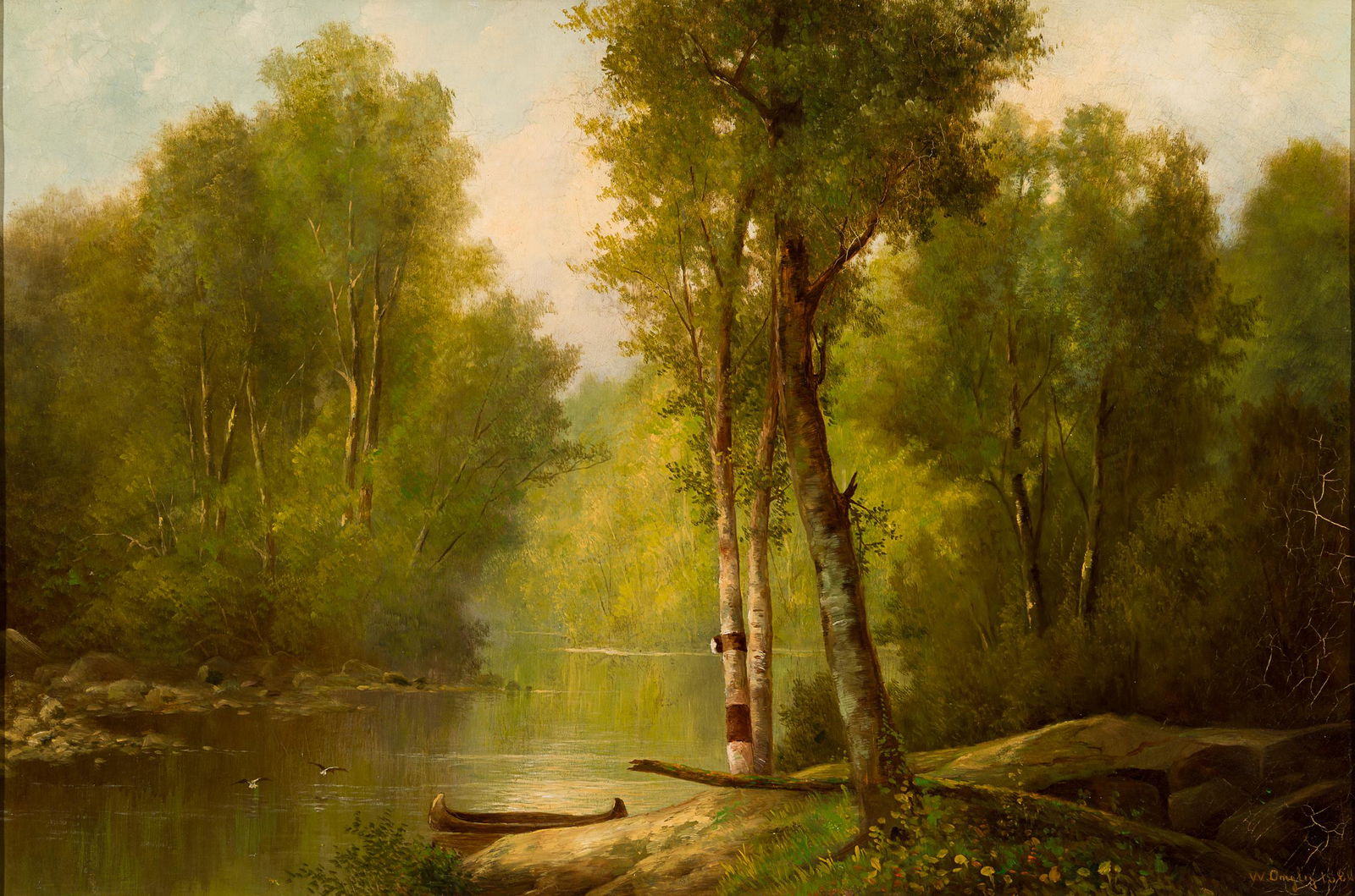 William Ongley (Am. 1836-1890), Adirondack Summer, 1880, Oil on canvas, framed: William Ongley (Am. 1836-1890) Adirondack Summer, 1880 Oil on canvas, framed Signed and dated l.r. 20 1/16" x 30" actual, 24 5/8" x 34 1/2" framed Provenance: From t