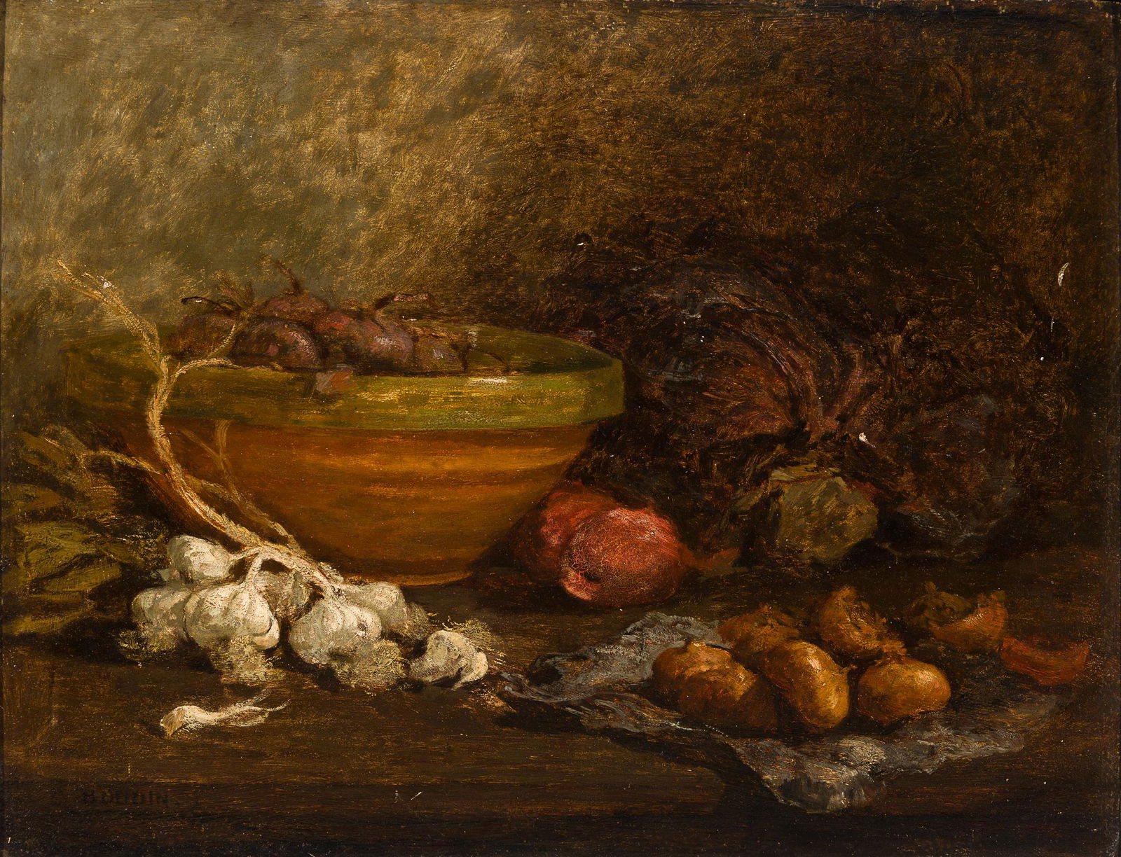 Eugene Boudin (Fr. 1824-1898), Nature morte aux oignons (Still Life with Onions), Oil on panel, (1 of 7)