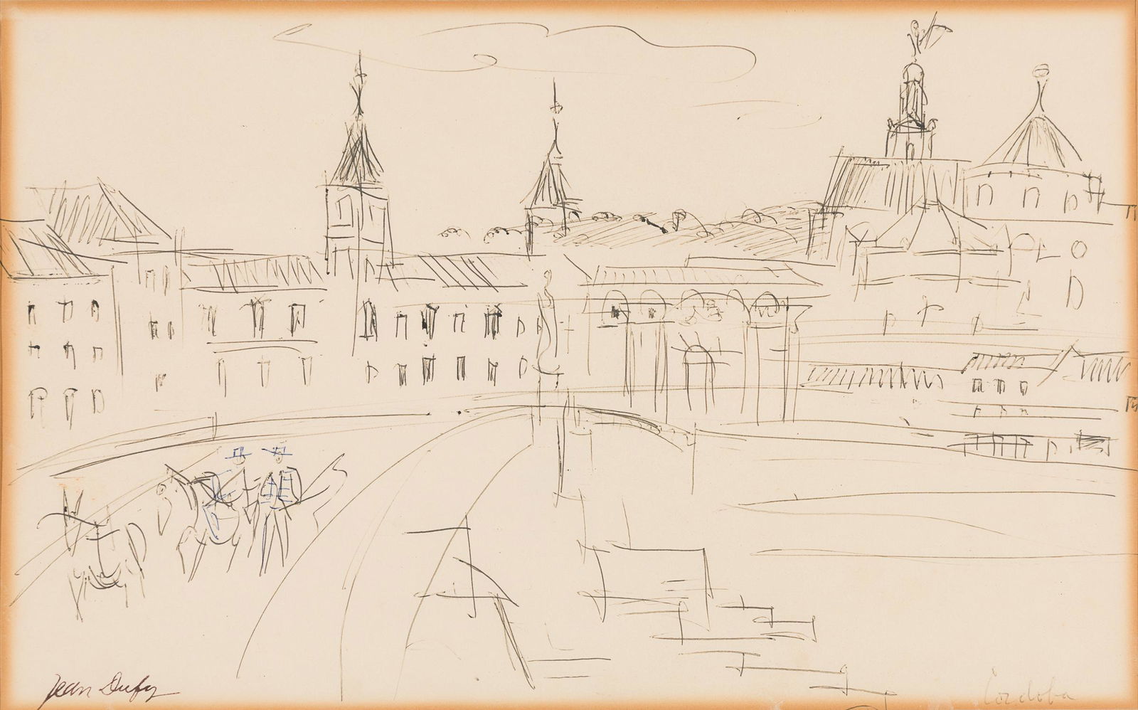 Jean Dufy (Fr. 1888-1964), "Cordoba", Ballpoint pen and fountain pen on paper, framed under glass (1 of 5)