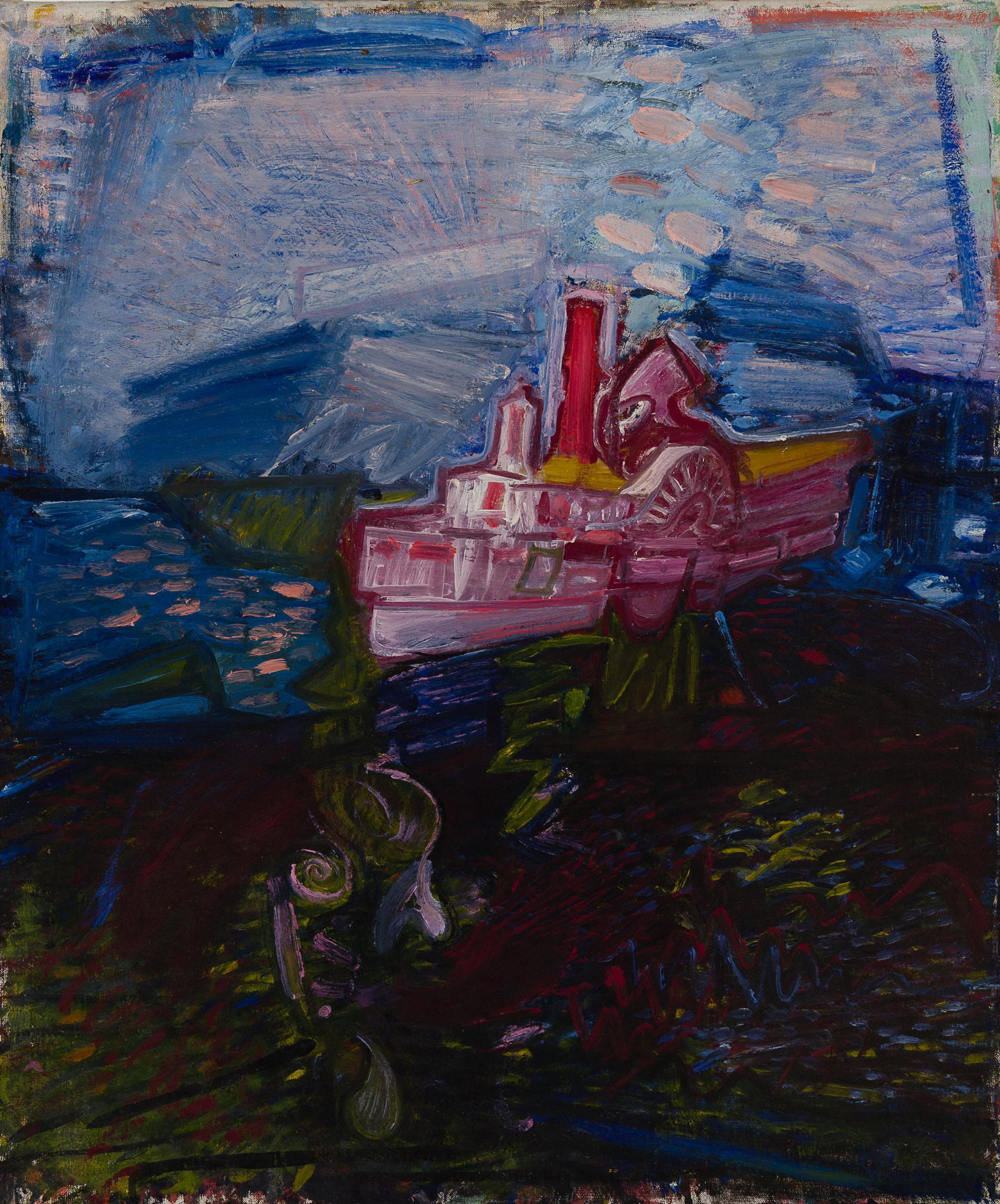 Charles E. Buckley (Am. 1919-2011), Pink Paddle Steamer, Oil on canvas, framed (1 of 5)