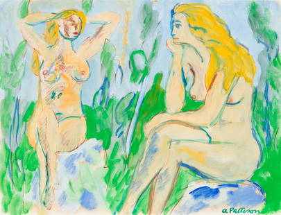 Abbott Pattison (Am. 1916-1999), Two Figures, Gouache on paper, framed under glass: Abbott Pattison (Am. 1916-1999) Two Figures Gouache on paper, framed under glass Signed l.r. 9 7/8" x 12 3/4" actual, 15" x 17 5/8" framed Private Collection Augusta, Maine