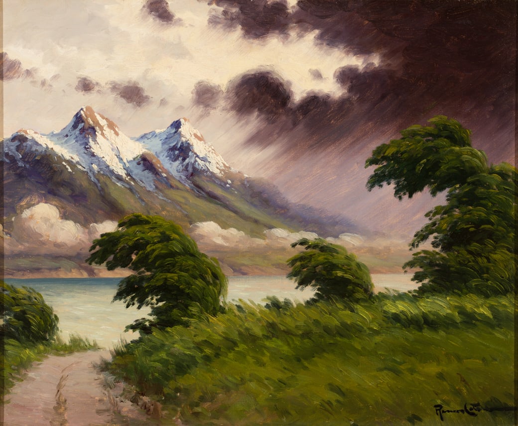 Benito Ramos Catalan (Chilean 1888-1961), Chilean Andes, Oil on canvas, framed: Benito Ramos Catalan (Chilean 1888-1961) Chilean Andes Oil on canvas, framed Signed l.r., Sotheby's label verso 19 1/4" x 23 1/4" actual, 24 5/16" x 28 3/8" framed Private Coll