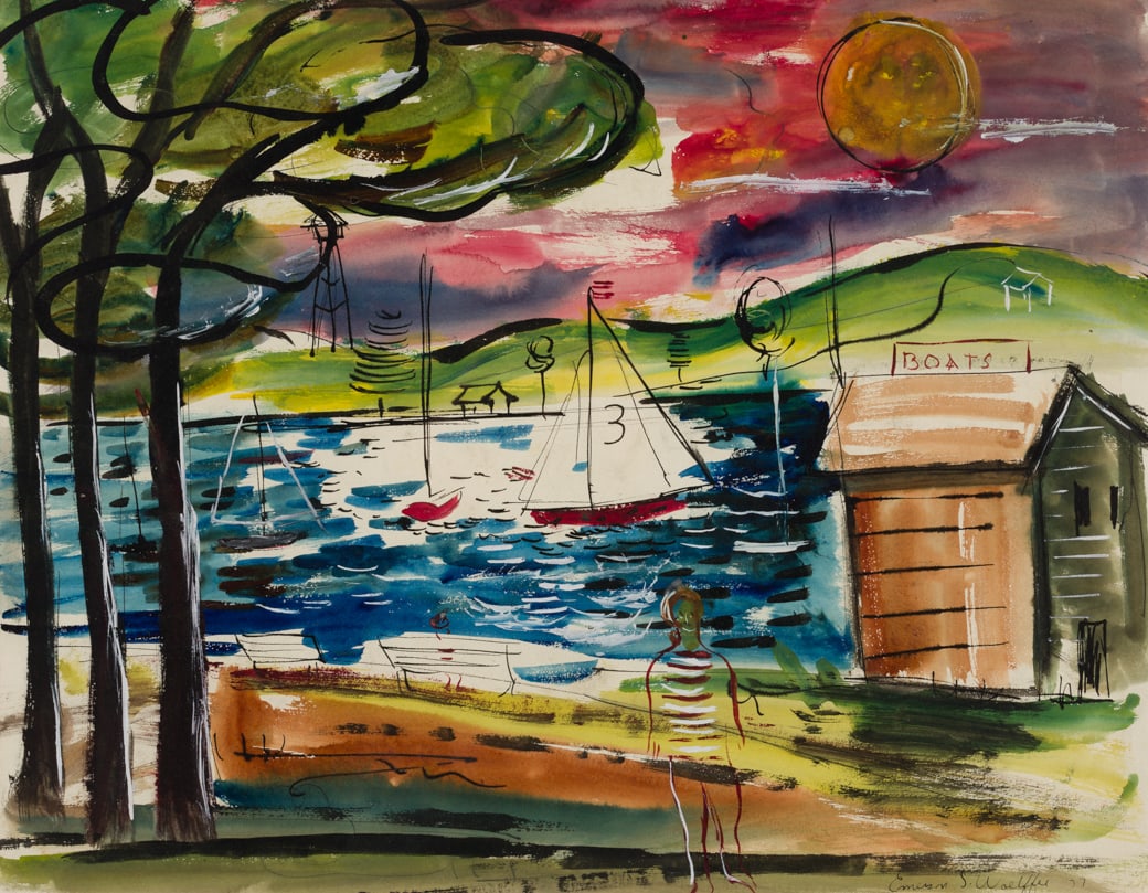 Emerson Woelffer (Am. 1914-2003), Saugatuck, Michigan, 1937, Watercolor on paper, framed under glass (1 of 4)