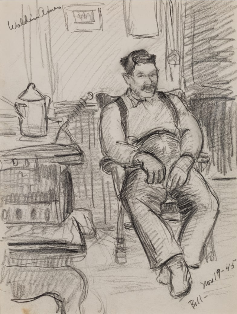 William Muir (Am. 1902-1964), "Walden Ames" November 19, 1945, Pencil on paper, framed under glass (1 of 5)