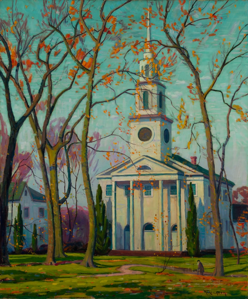 William Greason (Am. 1884-1945), Old Lyme Church, Oil on canvas, unframed (1 of 4)