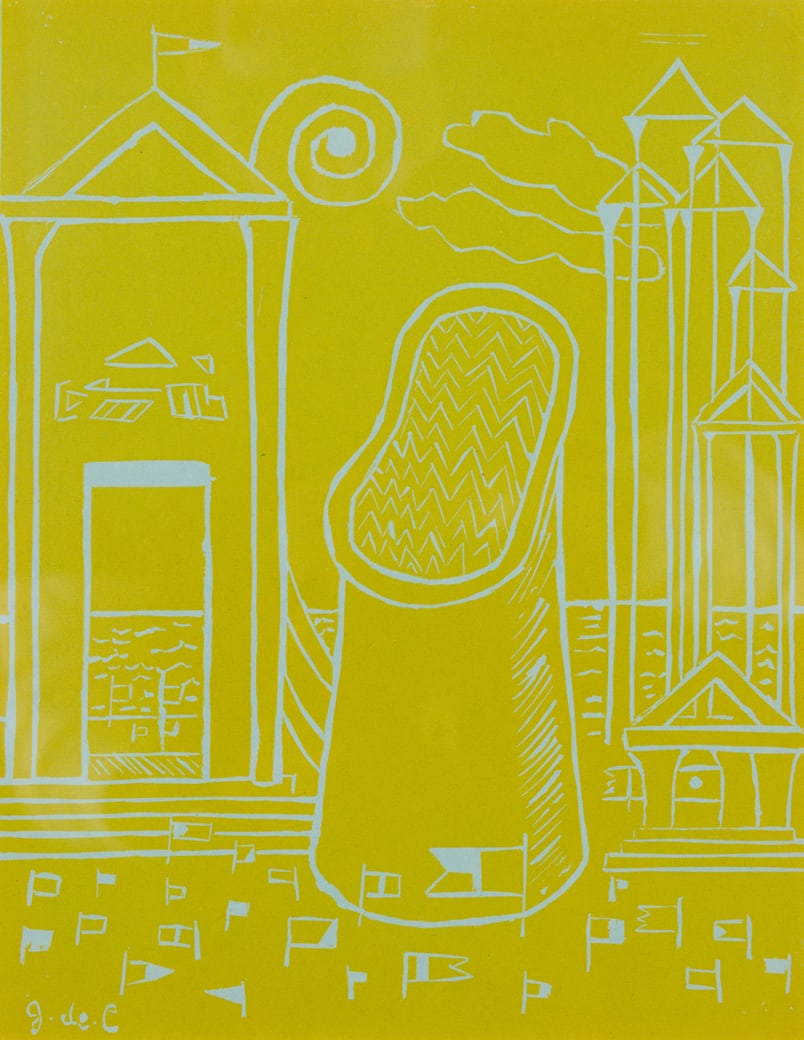 Giorgio de Chirico (It. 1888-1978), Cabina Misteriosa, 1938, Linocut, framed under glass (1 of 5)