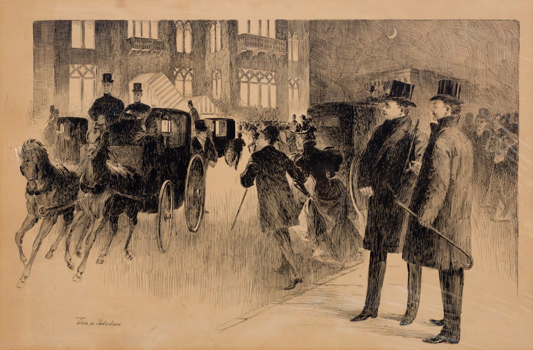 Thomas Robertson (Am. 19th Century), New York at Night, Pen and ink on paperboard, unframed (1 of 4)