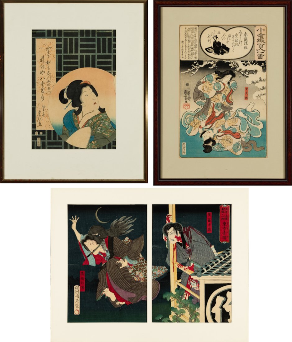 Three Japanese Woodblock Prints, Various Time Periods (1 of 10)