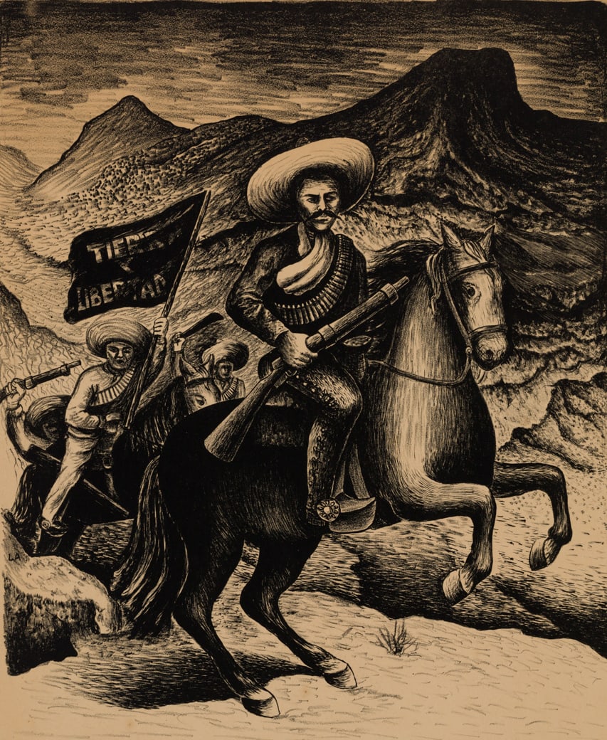 Luis Arenal Bastar (Mexican 1908 or 1909-1985), Zapata - Tierra y Libertad, May 1938, Lithograph, (1 of 4)