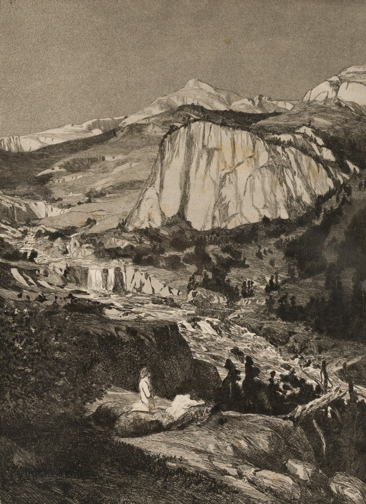 Max Klinger (Ger. 1857-1920), Mondnacht (Moonlight), Etching with aquatint, framed under glass: Max Klinger (Ger. 1857-1920) Mondnacht (Moonlight) Etching with aquatint, framed under glass Signed in plate l.l., editioned "IV" in plate l.r. 14 15/16" x 11" sight, 29 1/8"