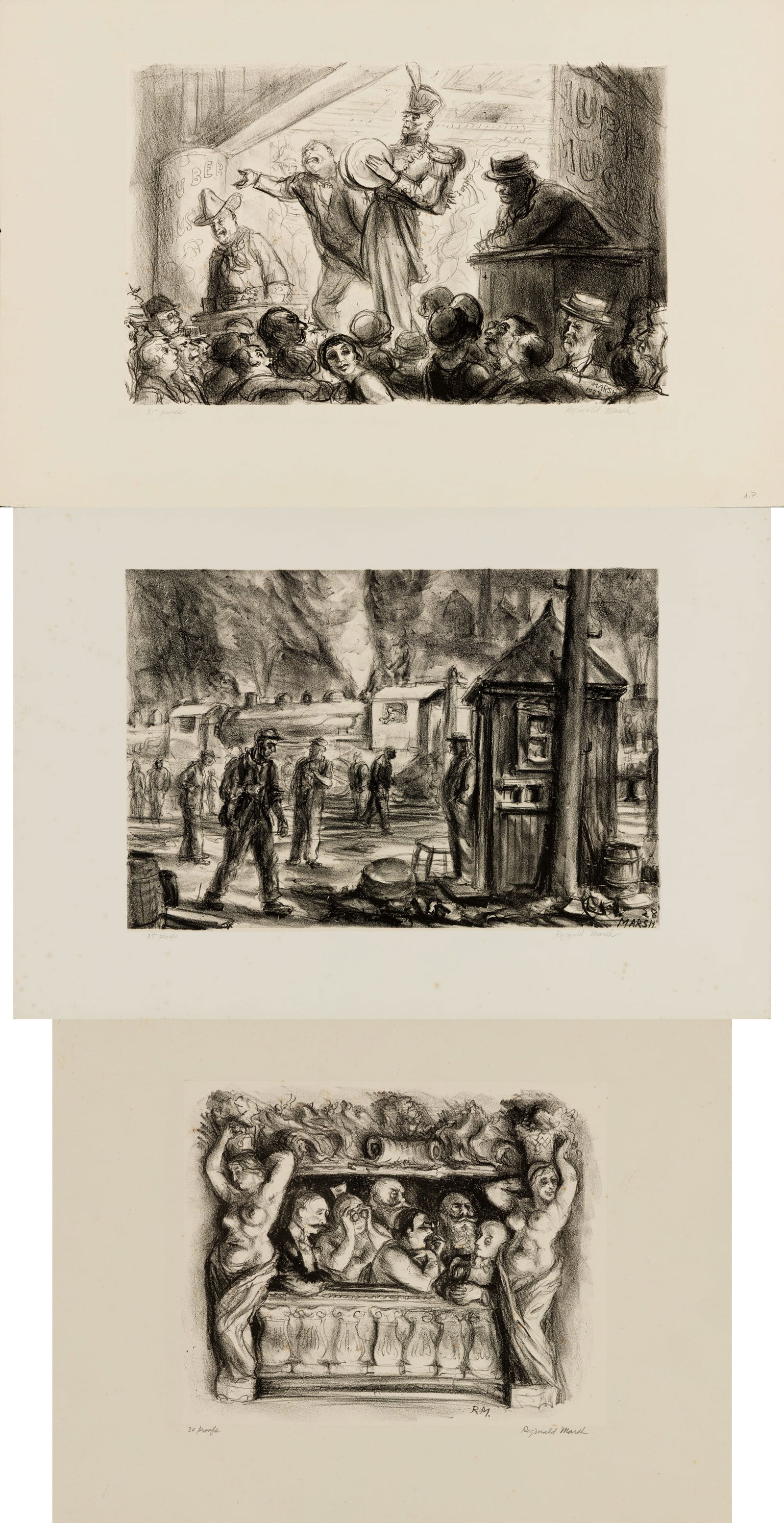 Reginald Marsh (Am. 1898-1954), Three Works, Lithograph, unframed (1 of 17)