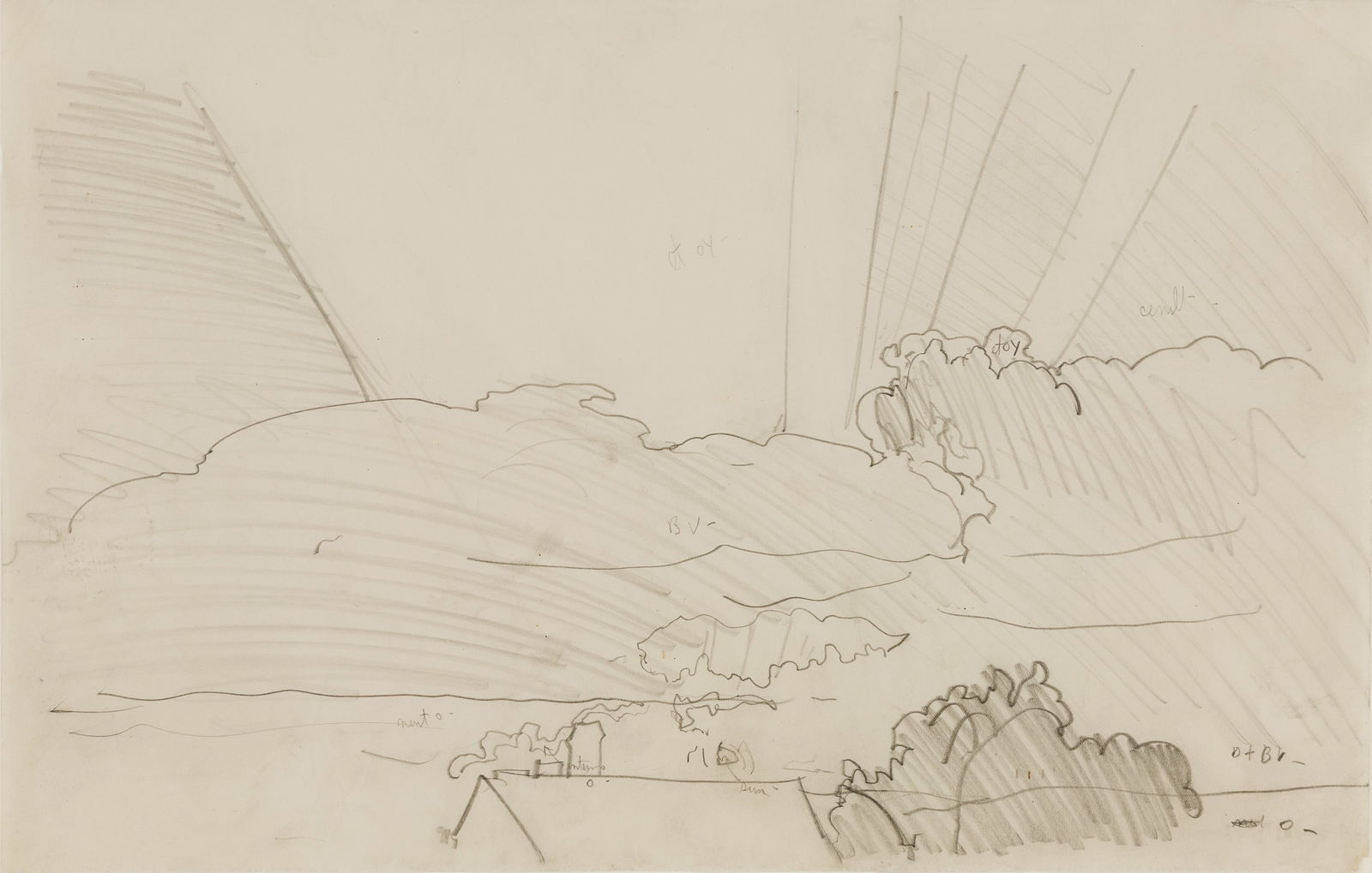 Charles Burchfield (Am. 1893-1967), Study with Sunset and Clouds, Pencil on paper, framed under (1 of 5)