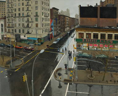 Rackstraw Downes (Br. b. 1939), 80th Street and Broadway 1976-77, Oil on canvas, framed: Rackstraw Downes (Br. b. 1939) 80th Street and Broadway 1976-77 Oil on canvas, framed Initialed l.r., Hirsch & Adler Modern, Bernaducci Meisel Gallery, Betty Cunningham Gallery, Kornblee, and Meyer