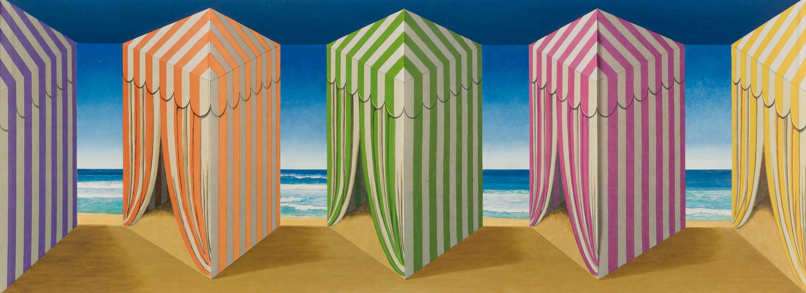 Patrick Hughes (Br. b. 1939), In Tents, 2005, 3D Lithographical multiple with handcoloring in: Patrick Hughes (Br. b. 1939) In Tents, 2005 3D Lithographical multiple with handcoloring in plexiglass case Signed in pencil l.r., editioned "AP 5/7" in pencil l.l., "To Margaret" inscribed verso</