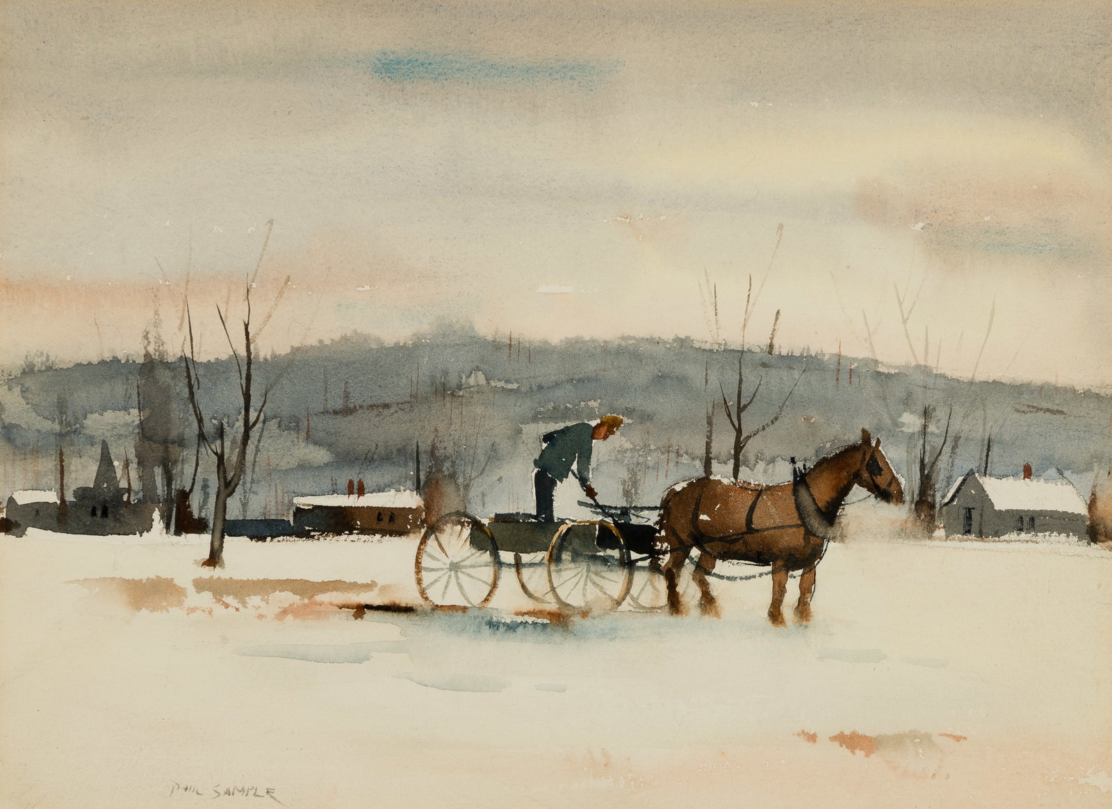 Paul Sample (Am. 1896-1974), "Manuring the Field", Watercolor on paper, framed under glass: Paul Sample (Am. 1896-1974) "Manuring the Field" Watercolor on paper, framed under glass Signed l.l., biographical information, newspaper obituary and letter from the Artist attached verso 10