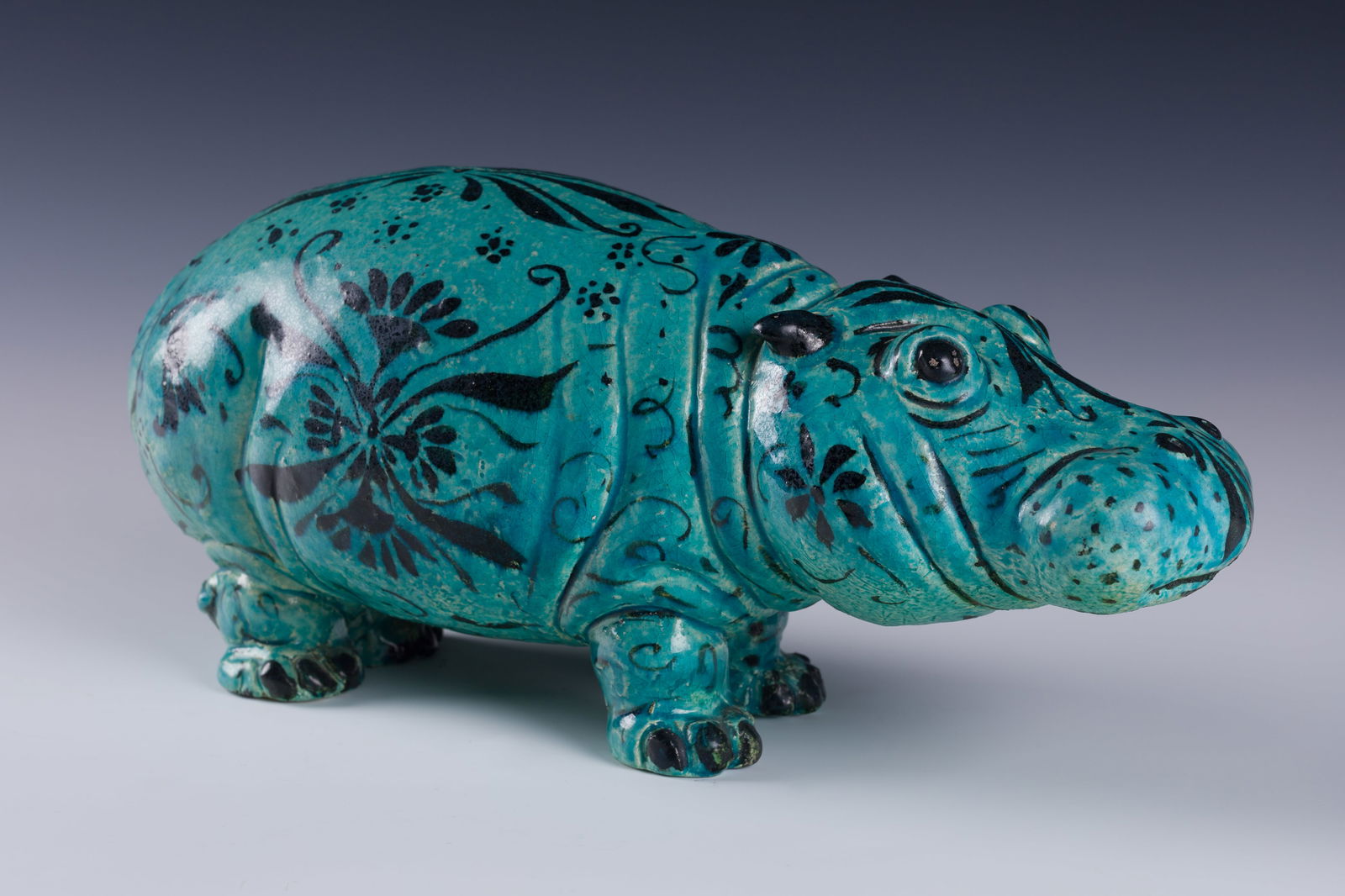 Carl Walters (Am. 1883-1955), Hippopotamus, 1938, Ceramic: Carl Walters (Am. 1883-1955) Hippopotamus, 1938 Ceramic Signature, date and monogram incised on underside Approx. 5" x 3" x 11 1/4" actual Provenance: Private Collection Maine