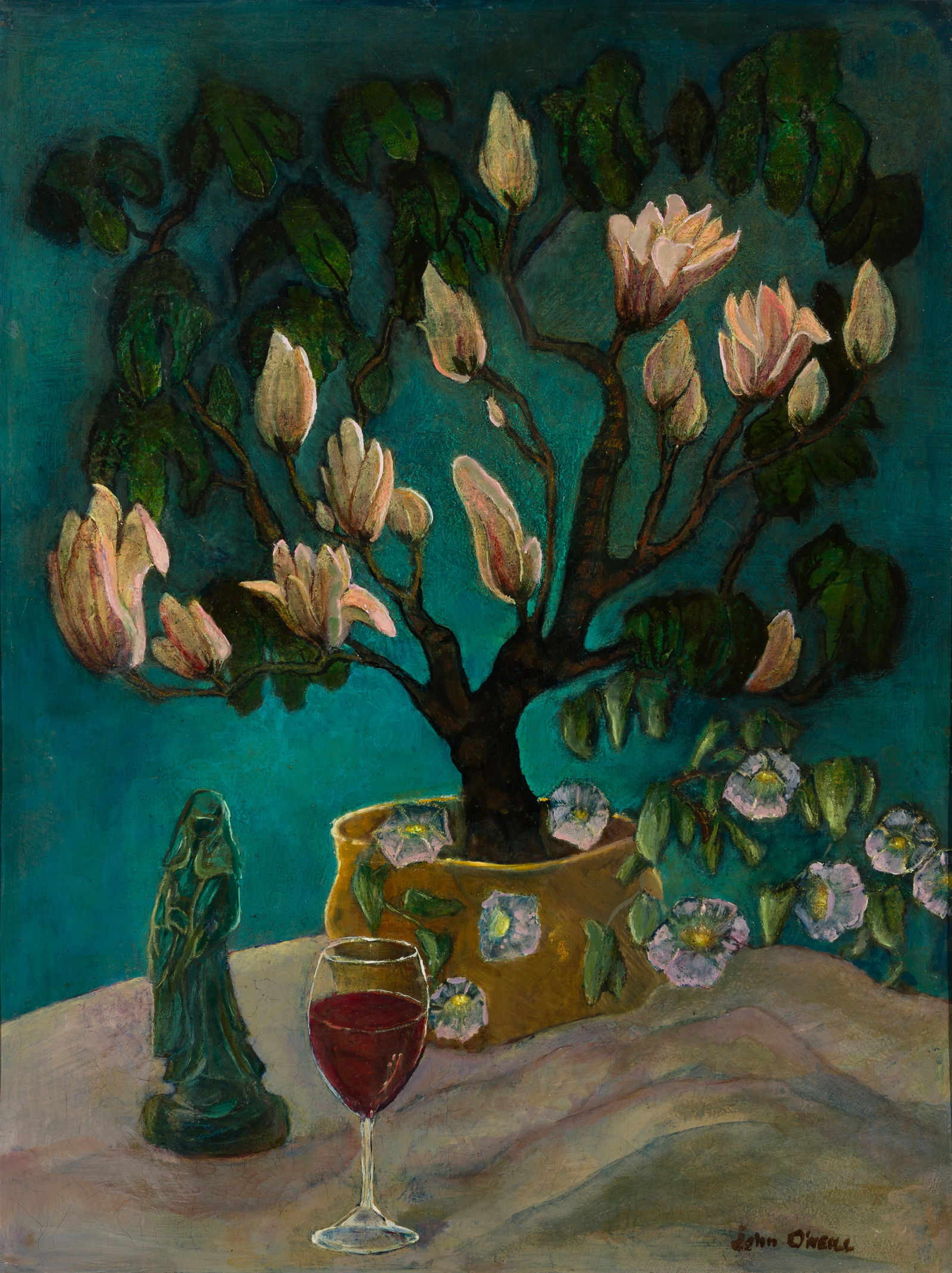 John O'Neill (Am. 20th Century), Still Life with Magnolia Tree, Oil on paper laid to board, framed (1 of 4)