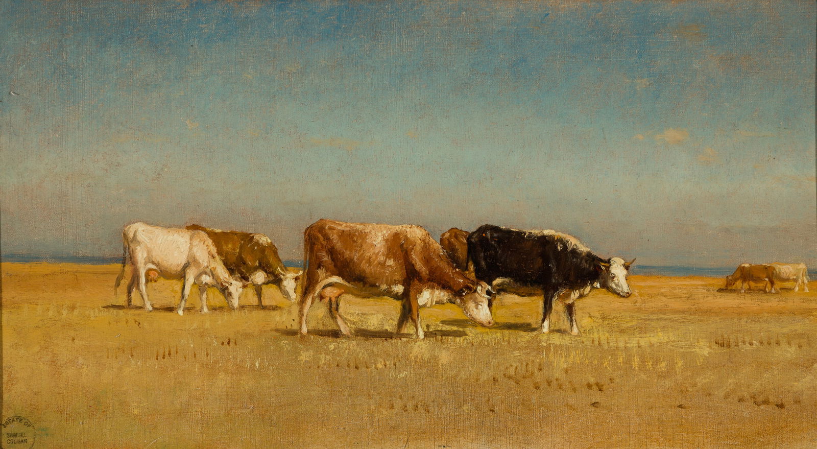 Samuel Colman (Am. 1832-1920), Cows at Pasture by the Water, Oil on canvas, framed (1 of 8)