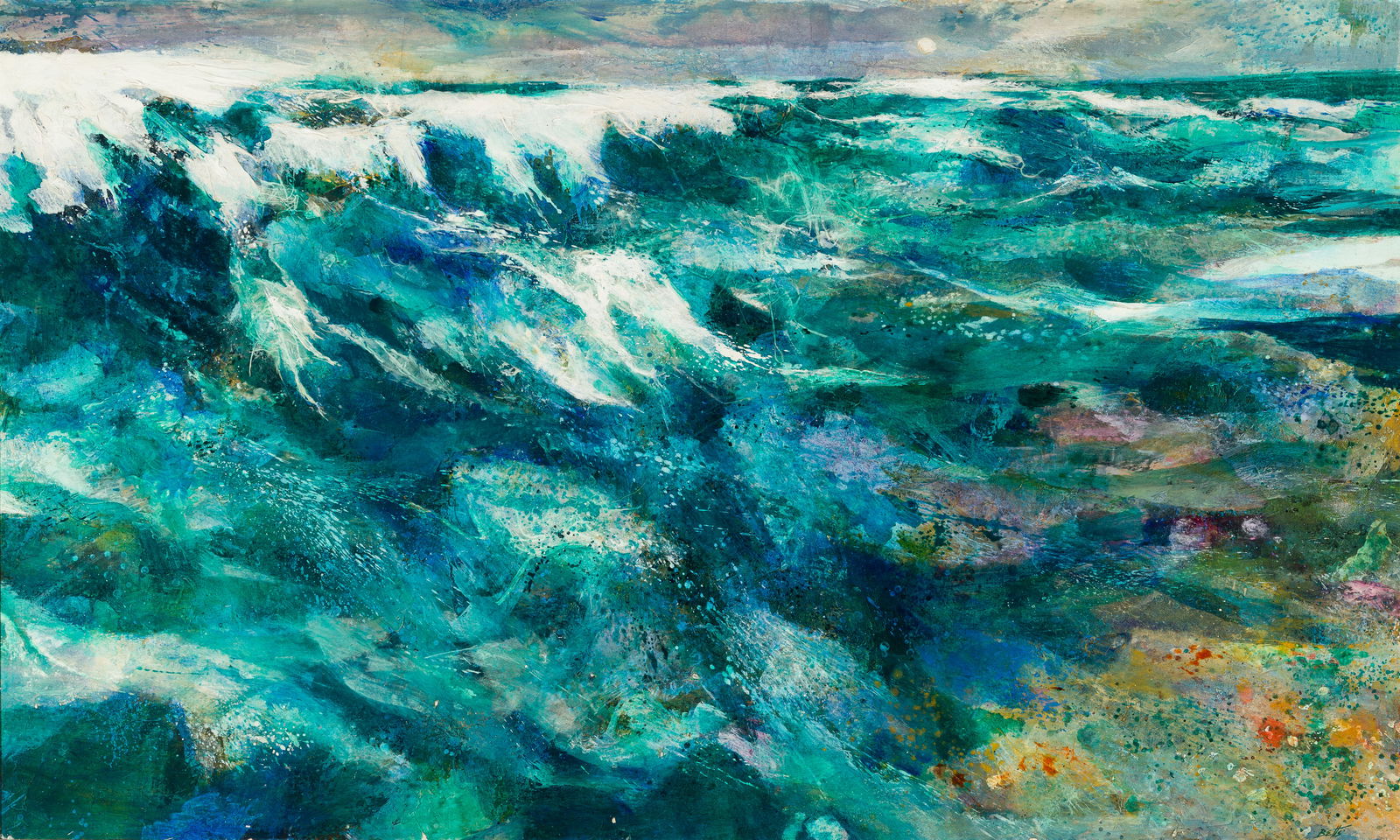 Edward Betts (Am. 1920-2008), Oil, wax and fiber on masonite, framed: Edward Betts (Am. 1920-2008) "Sea Flow" 1963 Oil, wax and fiber on masonite, framed Signed l.r., signed and titled verso 35 1/2" x 59 3/8" sight, 37 3/16" x 60 7/8" framed P