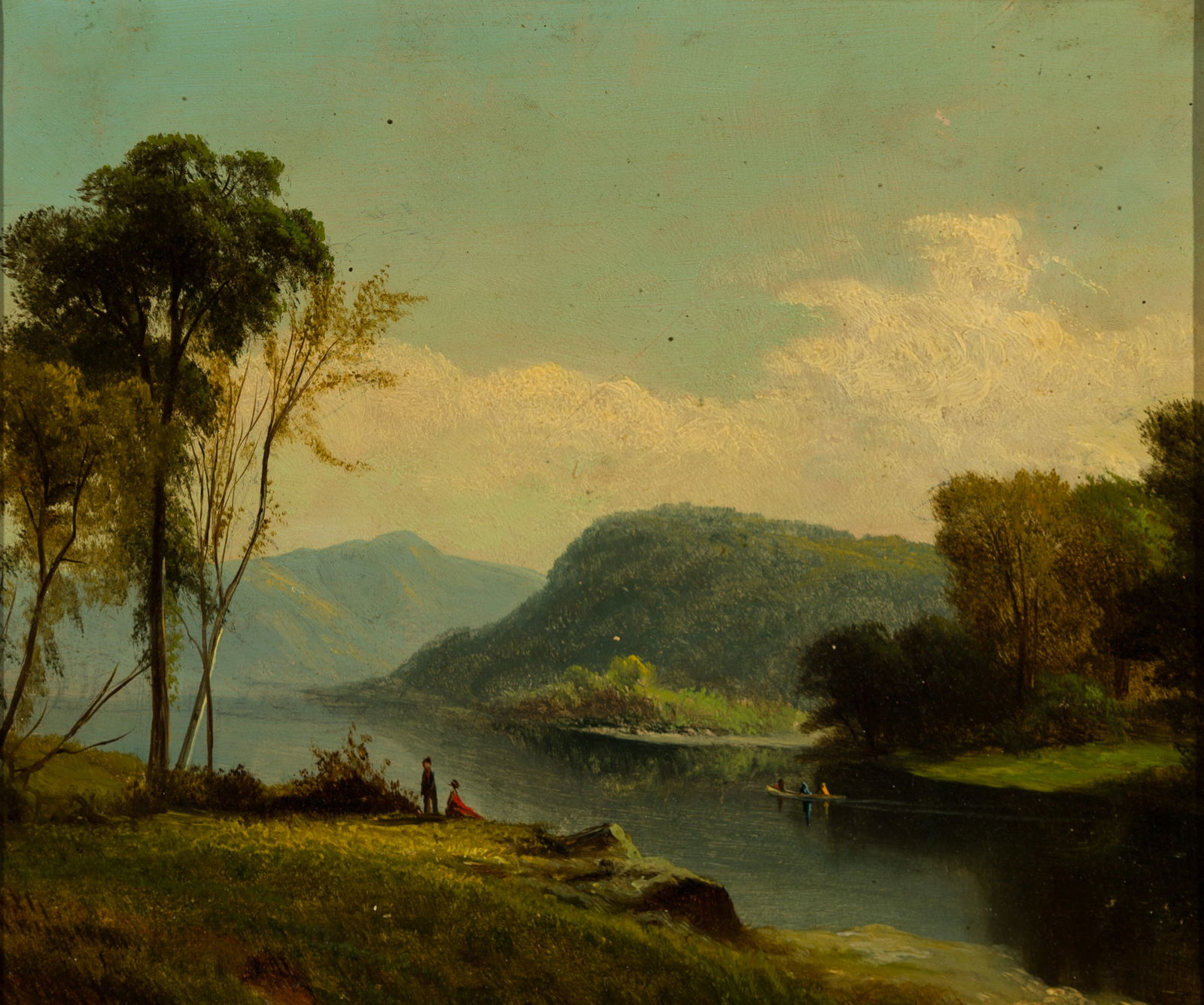 William Mason Brown (Am. 1828-1898), : William Mason Brown (Am. 1828-1898) Two Works 1] A Day on the River Oil on canvas, framed Barridoff Galleries label on frame verso 8" x 10" actual, 13 1/4" x 14 7/8" framed 2] Cattle Grazing in t