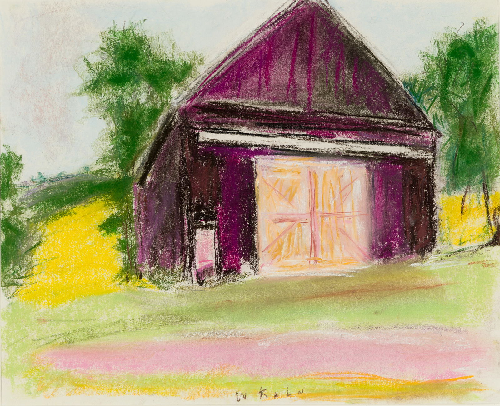 Wolf Kahn (Am. 1927-2020), Pastel on paper, framed under glass: Wolf Kahn (Am. 1927-2020) Barn Pastel on paper, framed under glass Signed l.c. 13 1/2" x 16 3/4" sight, 20 3/8" x 23 1/2" framed Provenance: Private Collecti
