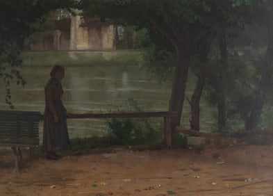 Dennis Miller Bunker (Am. 1861-1890), On the Bank of the Oise, France, 1883, Oil on canvas, framed