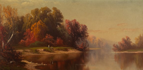 Alfred Thompson Bricher (Am. 1837-1908), Early Autumn Along the River, 1866,  Oil on artist board,