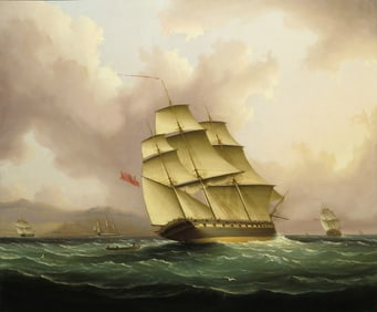 James Edward Buttersworth (Am. 1817-1894), Off Barbados, c. 1845, Oil on canvas, framed