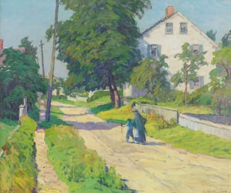 Harriet R. Lumis (Am. 1870-1953), Backstreet, Rockport, Oil on canvas, framed