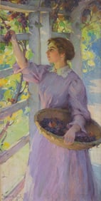 Mabel May Woodward (Am. 1877-1945), In the Arbor, c. 1907, Oil on canvas, framed