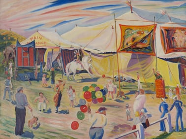 E. Francis (Frank) Carson (Am. 1881-1968), Provincetown Circus, Oil on canvas, framed