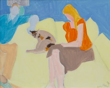 Sally Michel Avery (Am. 1902-2003), Two with Cat, 1983, Oil on canvasboard, framed