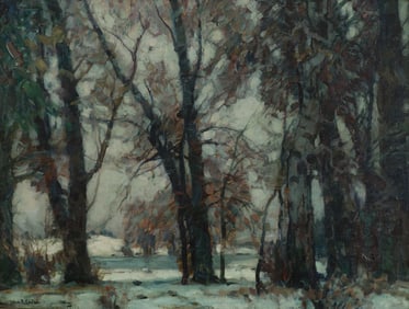 John F. Carlson (Am. 1874-1945), "Guardians of the Stream", Oil on canvas, framed