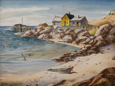 Henry Martin Gasser (Am. 1909-1981), Sand, Sea and Rocks, Watercolor and gouache on paper, framed