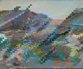 Alice Kent Stoddard (Am. 1884-1976), Washing Day, Monhegan, c. 1930s, Oil on canvas, framed