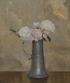 Hermann Dudley Murphy (Am. 1867-1945), "Pewter and Peonies", Oil on canvas, framed