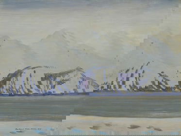 Rockwell Kent (Am. 1882-1971), Alaska, 1919, Oil on wood panel, framed in original Max Kuehne frame