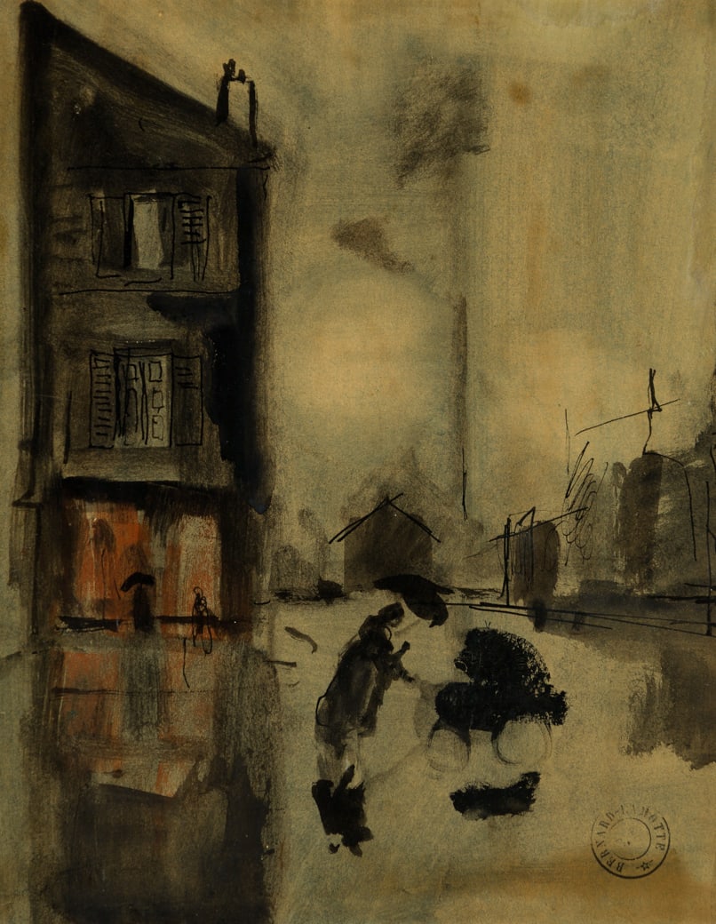 Bernard LaMotte (Fr. 1903-1983), Two Works: A Rainy Day in Paris and Resting Against a Tree