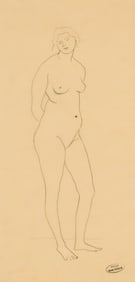 André Derain (Fr. 1880-1954), Femme nue debout (Madame Knaublich), Pencil on vellum, framed under