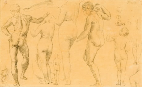 Henri Fantin-Latour (Fr. 1836-1904), Figures, Black chalk on paper, framed under glass