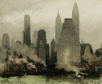 Luigi Kasimir (Slov./Am. 1881-1962), Three Works: New York Fog & Mist, The Magical Island, & Bridge