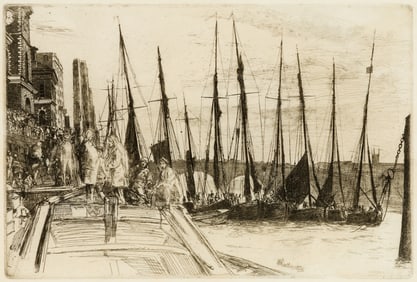 James McNeill Whistler (Am. 1834-1903), Billingsgate, 1859, Etching, framed under glass