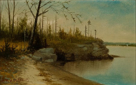 George M. Hathaway (Am. 1852-1903), "Pleasant Cove, Drummond Isle", Oil on board, framed