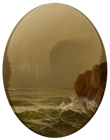 Harrison Bird Brown (Am. 1831-1915), Seascape with Cliffs, Oil on canvas, framed