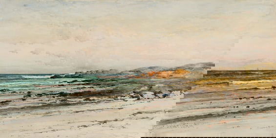 Samuel Peter Rolt Triscott (Am. 1846-1925), "Beach at Ogunquit Me.", Watercolor on linen on