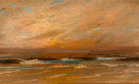 David John Gue (Am. 1836-1917), Golden Sea, Oil on canvas, framed
